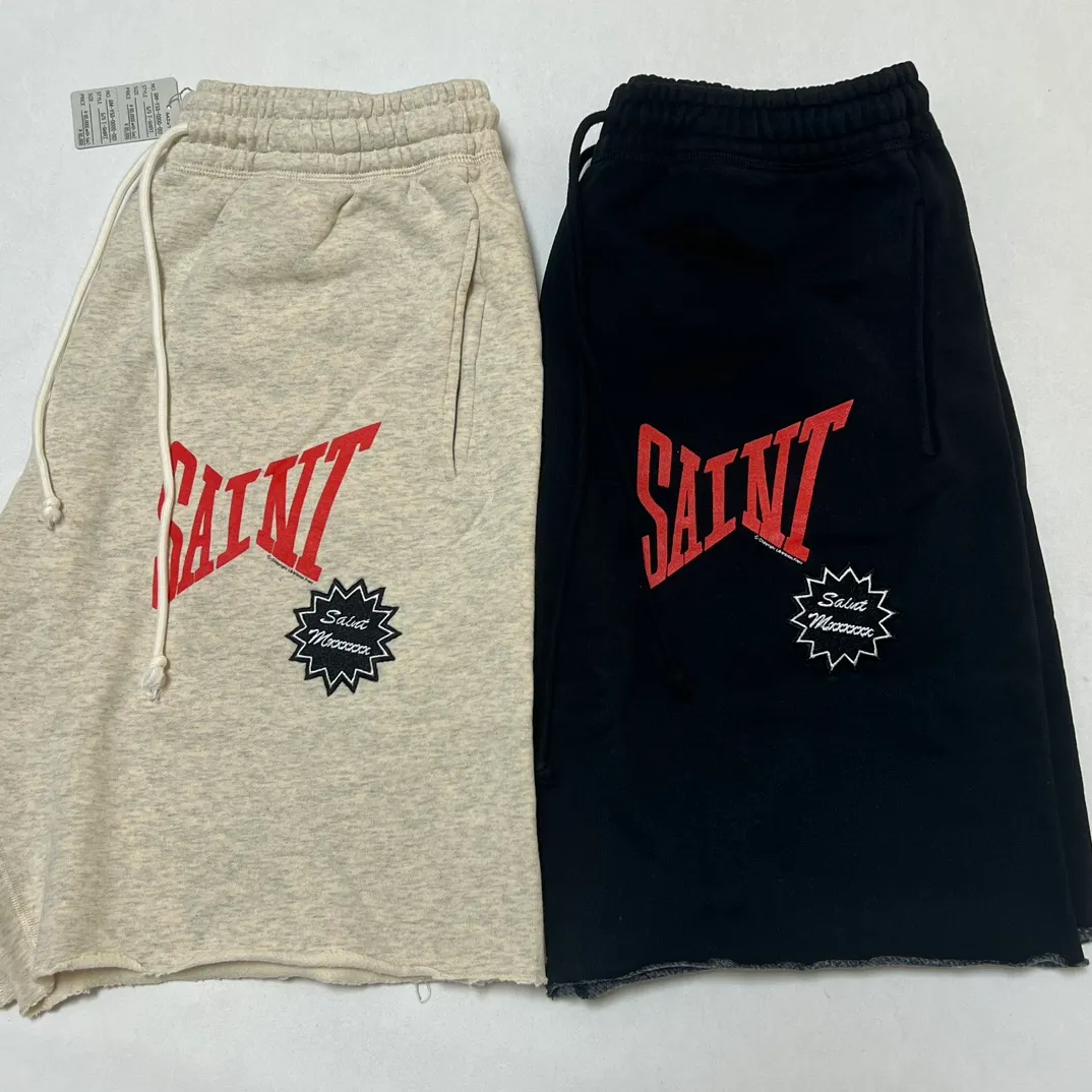 SAINT Mxxxxxx 'SAINT' SWEAT SHORTS/GRY/BLK embroidered SAINT LOGO basic shorts, distressed gray/washed black S-XL, four needles and six threads throughout, produced by a major domestic factory, imported Tajima machine embroidery, washed and distressed, original version